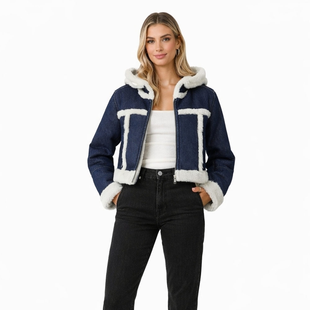 Urban Outfitters Roselyn Faux Shearling Denim Jacket New Size XS